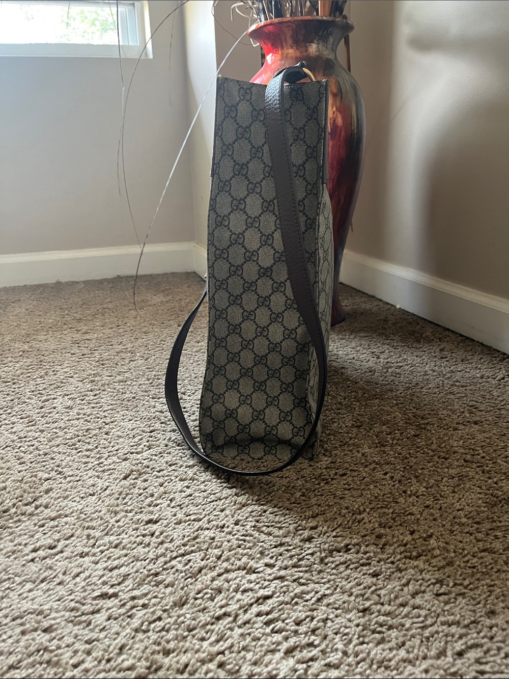 Gucci Beige GG Canvas Crossbody Tote with Brown Leather Trim - Picture 4 of 6